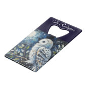 Witte uil op tak in maanlicht gepersonaliseerd creditkaart flessenopener (Voorkant Gekanteld)