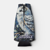 Witte uil op tak in maanlicht gepersonaliseerd flesjeskoeler (Achterkant)