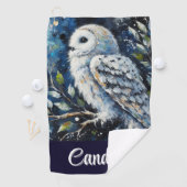 Witte uil op tak in maanlicht gepersonaliseerd golfhanddoek (Insitu)