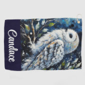 Witte uil op tak in maanlicht gepersonaliseerd golfhanddoek (Horizontaal)