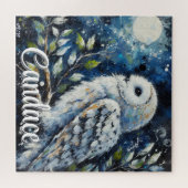 Witte uil op tak in maanlicht gepersonaliseerd legpuzzel (Horizontaal)