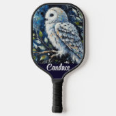 Witte uil op tak in maanlicht gepersonaliseerd pickleball paddle (Achterkant)