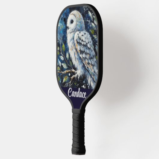 Witte uil op tak in maanlicht gepersonaliseerd pickleball paddle (Links)