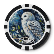 Witte uil op tak in maanlicht gepersonaliseerd