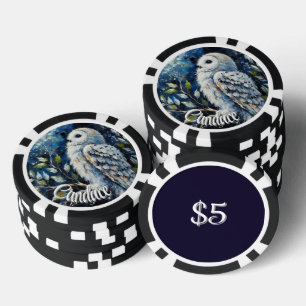 Witte uil op tak in maanlicht gepersonaliseerd poker chips