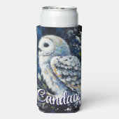 Witte uil op tak in maanlicht gepersonaliseerd seltzer blikjeskoeler (Seltzer Achterkant)