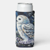 Witte uil op tak in maanlicht gepersonaliseerd seltzer blikjeskoeler (Seltzer Voorkant)