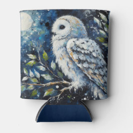 Witte Uil op tak in maanlicht schilderen Blikjeskoeler