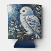 Witte Uil op tak in maanlicht schilderen Blikjeskoeler (Achterkant)