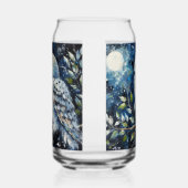 Witte Uil op tak in maanlicht schilderen Blikvorm Glas (Rechts)