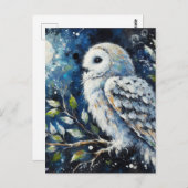 Witte Uil op tak in maanlicht schilderen Briefkaart (Voorkant / Achterkant)