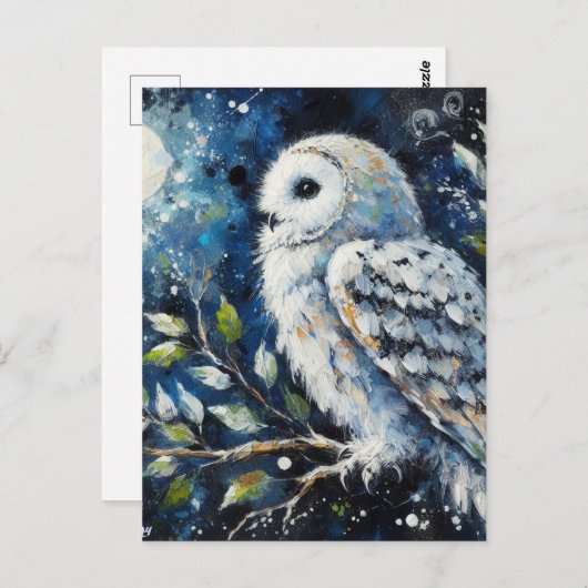 Witte Uil op tak in maanlicht schilderen Briefkaart (Voorkant / Achterkant)