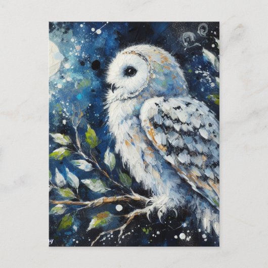 Witte Uil op tak in maanlicht schilderen Briefkaart (Voorkant)