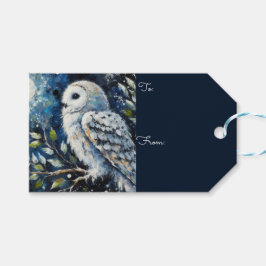 Witte Uil op tak in maanlicht schilderen Cadeaulabel