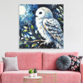 Witte Uil op tak in maanlicht schilderen Canvas Afdruk (Insitu (Woonkamer))