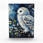 Witte Uil op tak in maanlicht schilderen Fotoblokken (Voorkant)