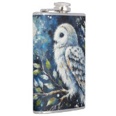 Witte Uil op tak in maanlicht schilderen Heupfles (Rechts)