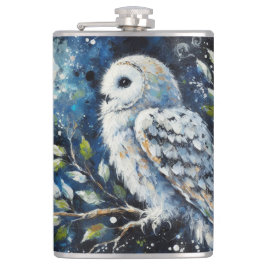 Witte Uil op tak in maanlicht schilderen Heupfles