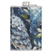 Witte Uil op tak in maanlicht schilderen Heupfles (Achterkant)