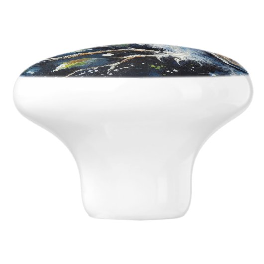 Witte Uil op tak in maanlicht schilderen Keramische Knop (Zijkant)