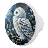 Witte Uil op tak in maanlicht schilderen Keramische Knop (Rechts)