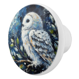 Witte Uil op tak in maanlicht schilderen Keramische Knop