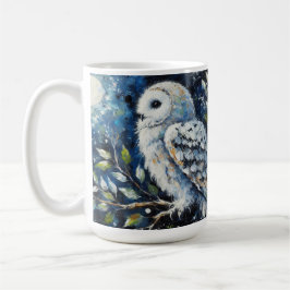 Witte Uil op tak in maanlicht schilderen Koffiemok