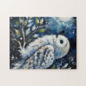 Witte Uil op tak in maanlicht schilderen Legpuzzel (Horizontaal)