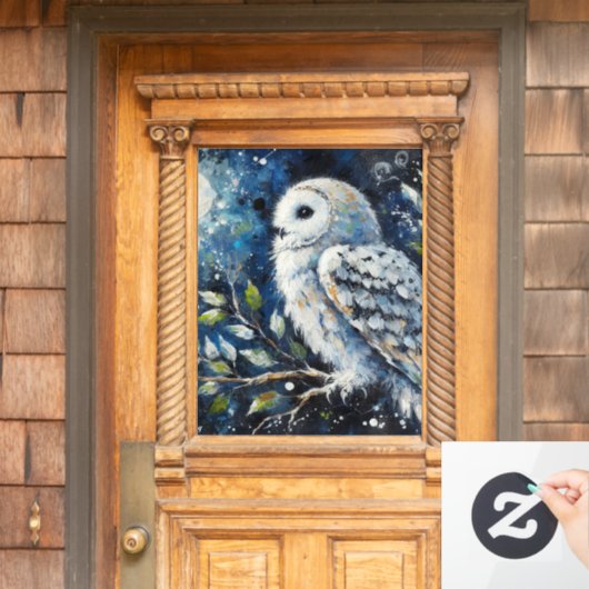 Witte Uil op tak in maanlicht schilderen Raamsticker (Huis Deur)