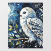 Witte Uil op tak in maanlicht schilderen Raamsticker (Vel)