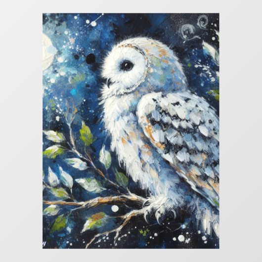 Witte Uil op tak in maanlicht schilderen Raamsticker (Vel)