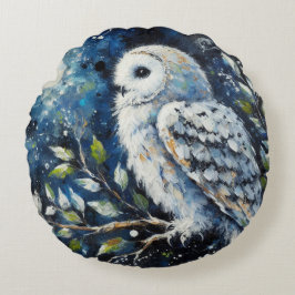 Witte Uil op tak in maanlicht schilderen Rond Kussen