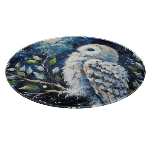 Witte Uil op tak in maanlicht schilderen Snijplank (Hoek)