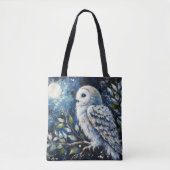 Witte Uil op tak in maanlicht schilderen Tote Bag (Voorkant)