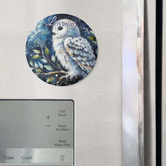 Witte Uil Op Tak in Maneschijn Persoonlijk Magneet (Insitu (Koelkast))