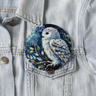 Witte Uil Op Tak in Maneschijn Persoonlijk Ronde Button 4,0 Cm