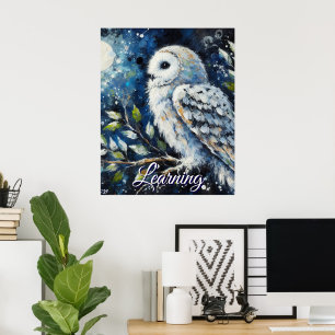 Witte Uil Op Tak Maneschijn Persoonlijk Papier Poster
