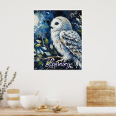 Witte Uil Op Tak Maneschijn Persoonlijk Papier Poster (Keuken)