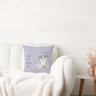 Witte Uil Paarse Hoed Mooie Bloemen Kussen