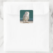 Witte Uil Perched Sticker/Seal Vierkante Sticker (Tas)