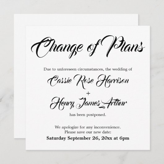 Witte Uitgestelde Huwelijksverandering van Plannen Kaart (Voorkant / Achterkant)