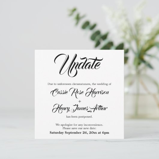 Witte Uitgestelde Wedding Update Aankondiging (Staand voorkant)