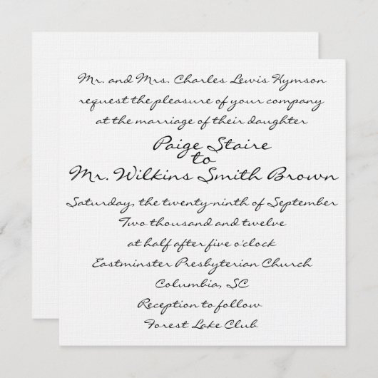 Witte uitnodiging (Voorkant / Achterkant)