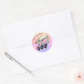 Witte Unicorn Butterflies Flowers, gepersonaliseer Ronde Sticker (Envelop)