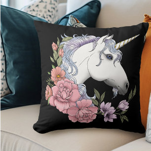witte unicorn en bloemen kussen