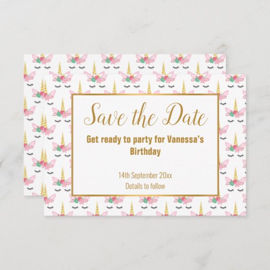  witte unicorn Horn bewaart de datum Aankondiging (Voorkant / Achterkant)