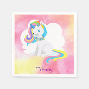 Witte Unicorn roze waterverf achtergrond Servet