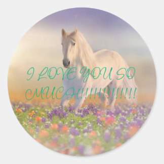 WITTE UNIEKE HORSIE PONY RONDE STICKER