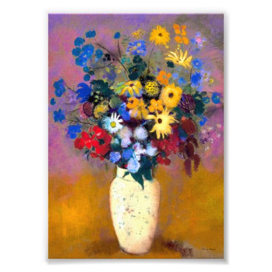 Witte vaas met bloemen Odilon Redon Foto Afdruk (Voorkant)