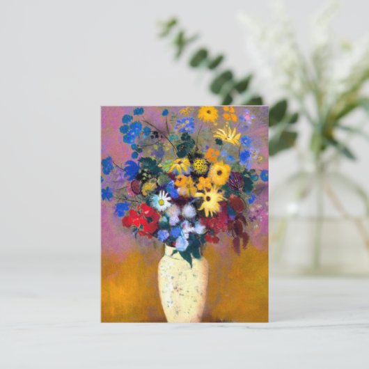 Witte vaas met bloemen Odilon Redon Informatiekaartje (Staand voorkant)